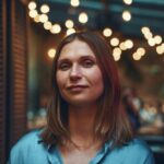 Woman portrait, in a cafe close up